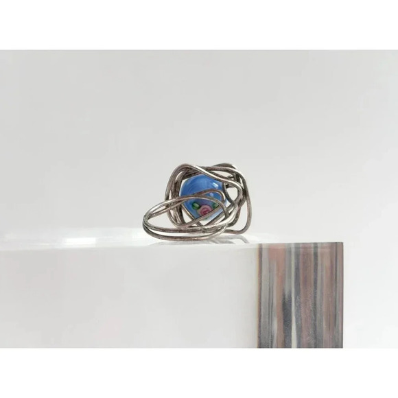 Silver Toned Micro Floral Ename Folded Beaded Vintage Classic Ring - sz 7.5 - Picture 6 of 9